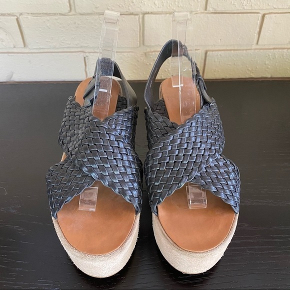 Ecote Black Woven Suede Platform Wedge Sandals - Picture 3 of 6